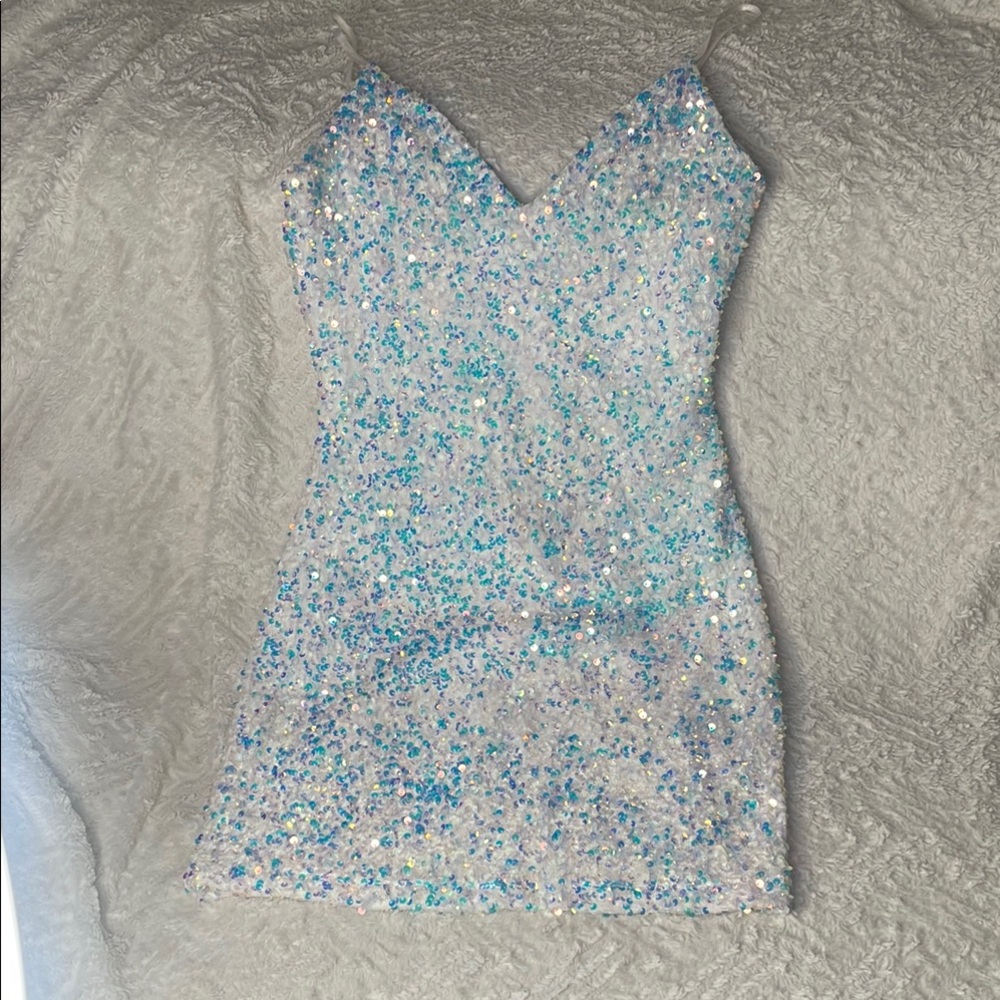 Sequin White and Blue Dress
